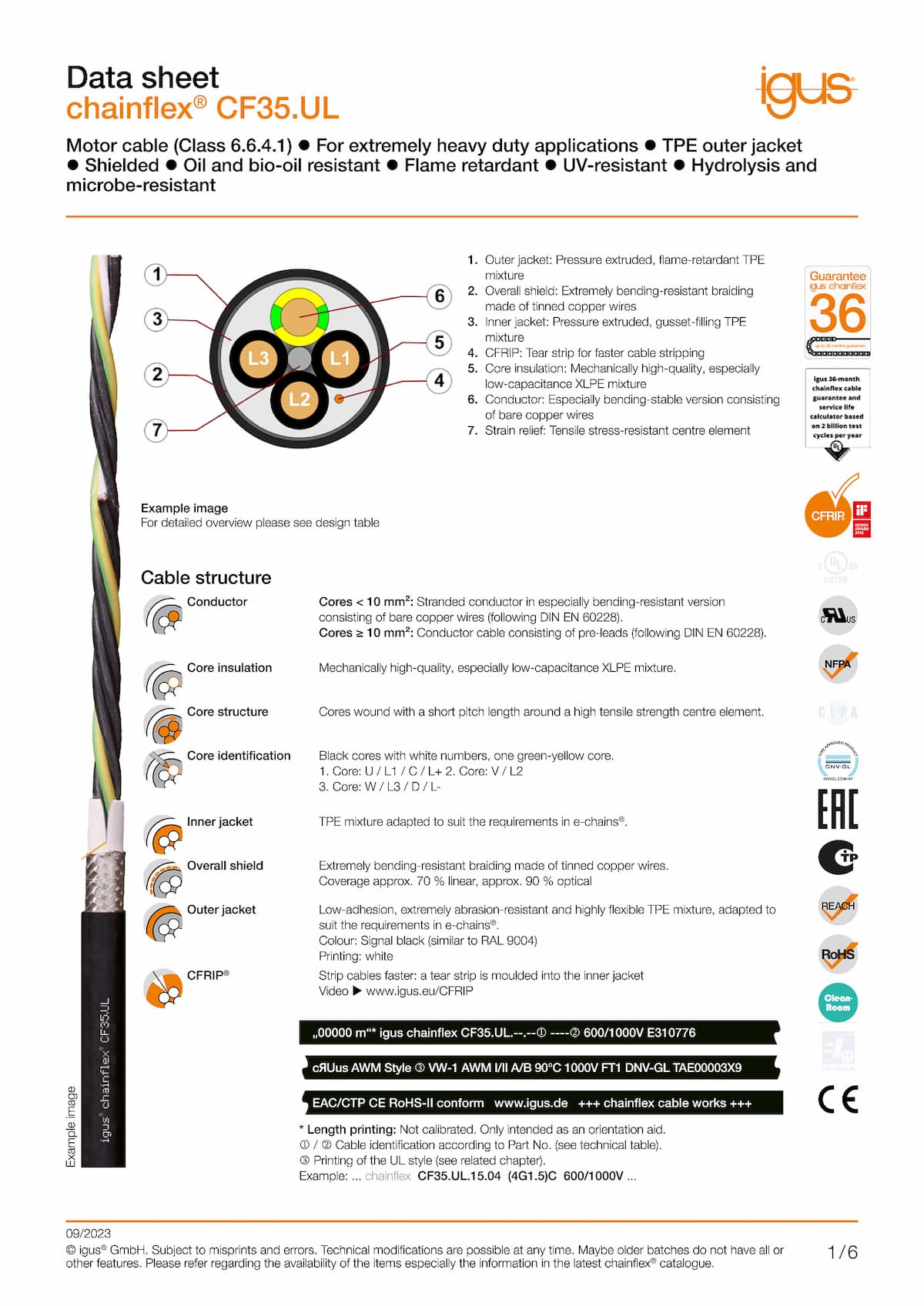 Technical data sheet chainflex® motor cable CF35.UL
