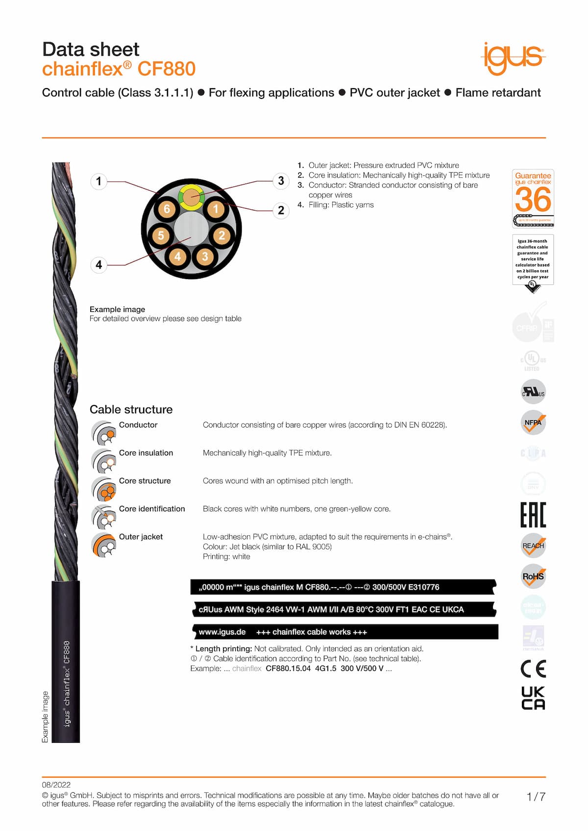Technical data sheet chainflex® control cable CF880
